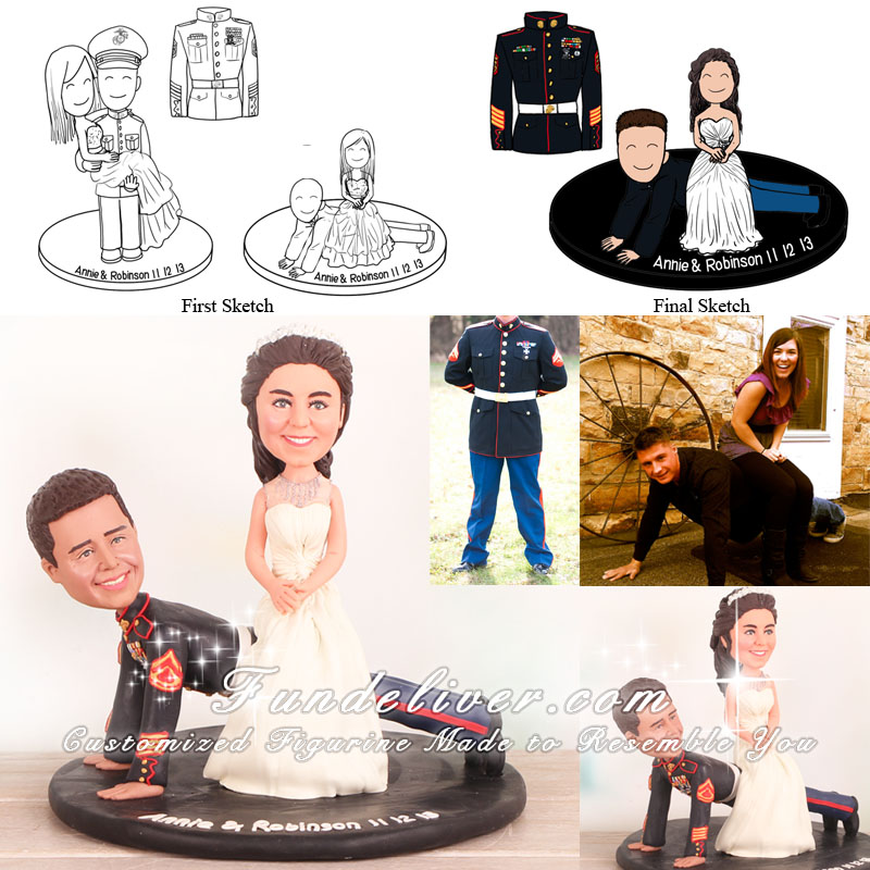 Groom Doing Push Up and Bride Sitting on His Back Wedding Cake Toppers